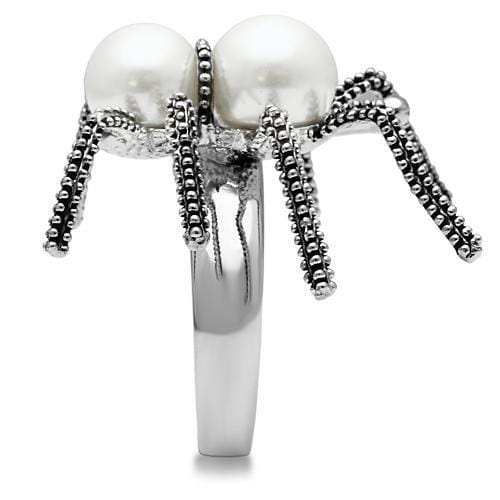 3W226 - Rhodium Brass Ring with Synthetic Pearl in White - Alamode - Flyclothing LLC