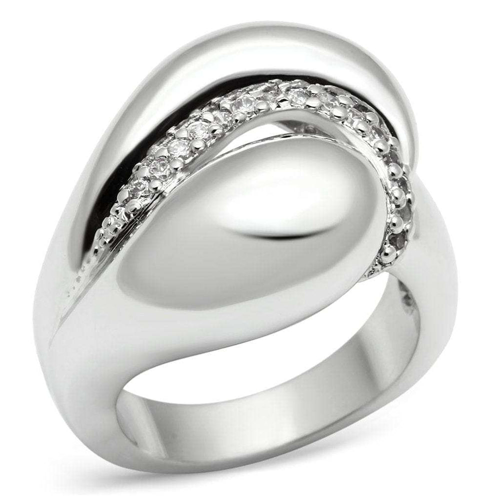 3W227 - Rhodium Brass Ring with AAA Grade CZ in Clear - Alamode - Flyclothing LLC