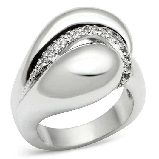 3W227 - Rhodium Brass Ring with AAA Grade CZ in Clear - Alamode - Flyclothing LLC