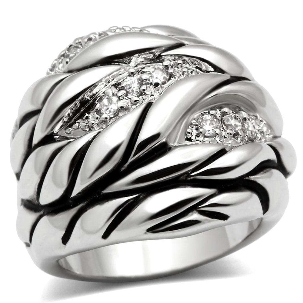 3W231 - Rhodium Brass Ring with AAA Grade CZ in Clear - Alamode - Flyclothing LLC