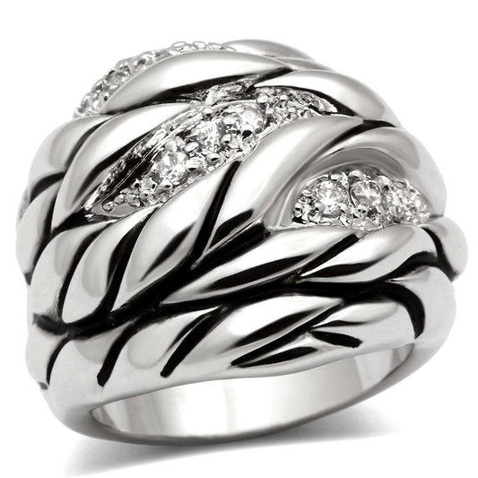 3W231 - Rhodium Brass Ring with AAA Grade CZ in Clear - Alamode - Flyclothing LLC