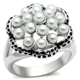 3W232 - Rhodium Brass Ring with Synthetic Pearl in White - Alamode - Flyclothing LLC