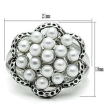 3W232 - Rhodium Brass Ring with Synthetic Pearl in White - Alamode - Flyclothing LLC