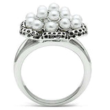 3W232 - Rhodium Brass Ring with Synthetic Pearl in White - Alamode - Flyclothing LLC