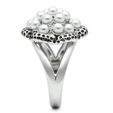 3W232 - Rhodium Brass Ring with Synthetic Pearl in White - Alamode - Flyclothing LLC