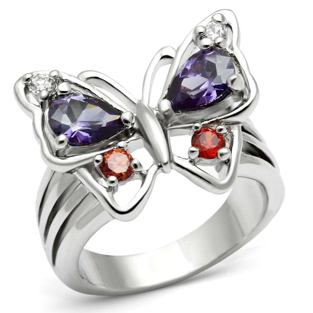 3W233 - Rhodium Brass Ring with AAA Grade CZ in Multi Color - Alamode - Flyclothing LLC