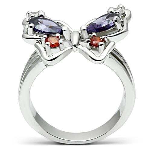 3W233 - Rhodium Brass Ring with AAA Grade CZ in Multi Color - Alamode - Flyclothing LLC