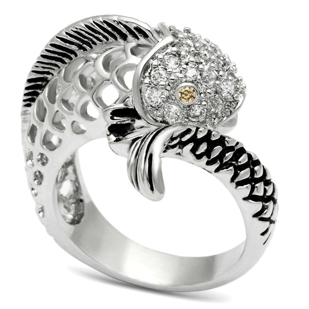 3W234 - Rhodium Brass Ring with AAA Grade CZ in Champagne - Alamode - Flyclothing LLC