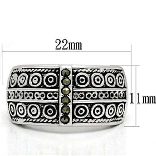 3W239 - Rhodium Brass Ring with Semi-Precious Marcasite in Black Diamond - Alamode - Flyclothing LLC