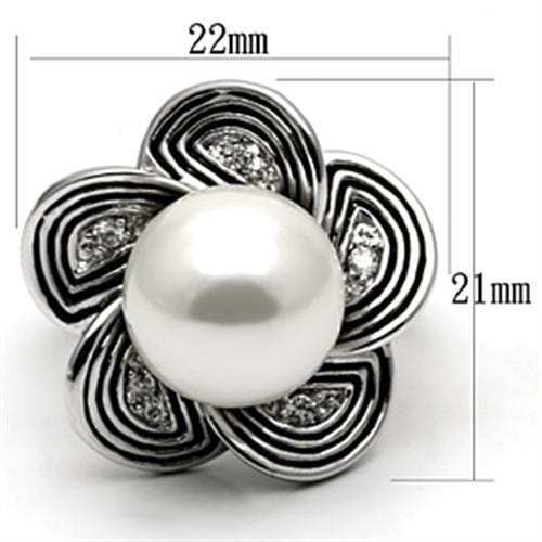 3W240 - Rhodium Brass Ring with Synthetic Pearl in White - Alamode - Flyclothing LLC