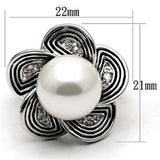3W240 - Rhodium Brass Ring with Synthetic Pearl in White - Alamode - Flyclothing LLC