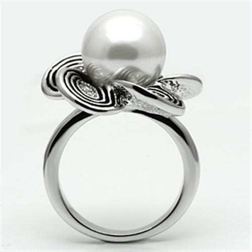 3W240 - Rhodium Brass Ring with Synthetic Pearl in White - Alamode - Flyclothing LLC