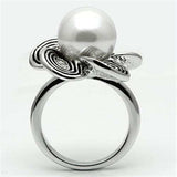 3W240 - Rhodium Brass Ring with Synthetic Pearl in White - Alamode - Flyclothing LLC