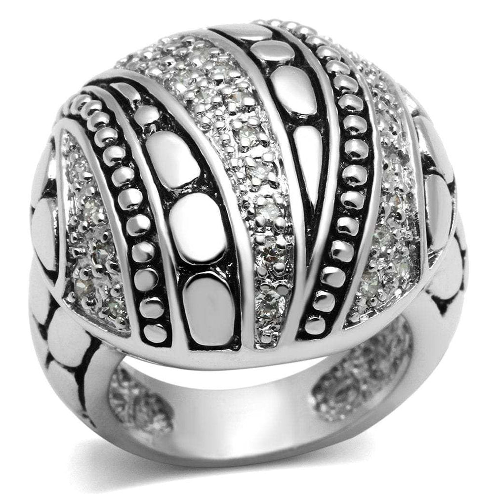 3W244 - Rhodium Brass Ring with AAA Grade CZ in Clear - Alamode - Flyclothing LLC