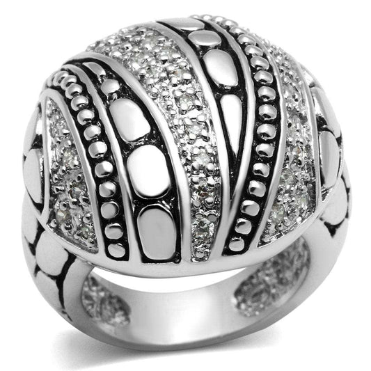 3W244 - Rhodium Brass Ring with AAA Grade CZ in Clear - Alamode - Flyclothing LLC