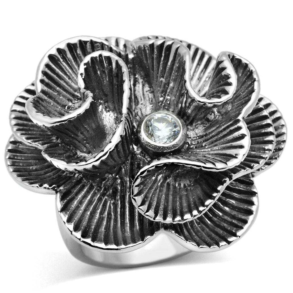 3W245 - Rhodium Brass Ring with AAA Grade CZ in Clear - Alamode - Flyclothing LLC