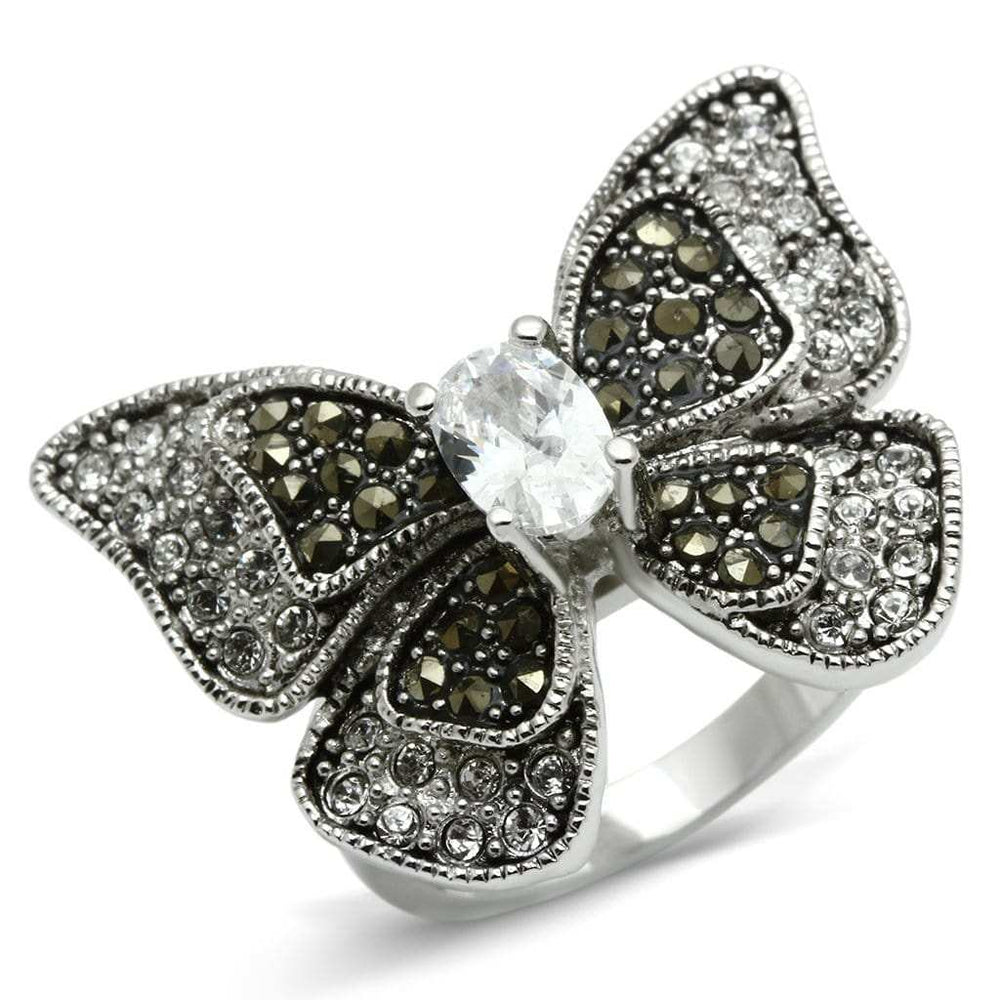 3W246 - Rhodium Brass Ring with AAA Grade CZ in Clear - Alamode - Flyclothing LLC