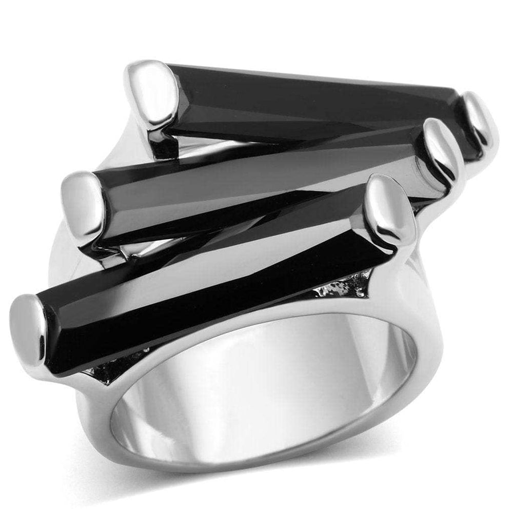 3W247 - Rhodium Brass Ring with AAA Grade CZ in Black Diamond - Alamode - Flyclothing LLC