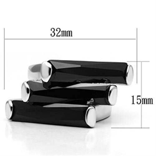 3W247 - Rhodium Brass Ring with AAA Grade CZ in Black Diamond - Alamode - Flyclothing LLC