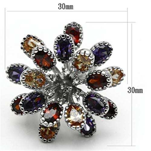 3W251 - Rhodium Brass Ring with AAA Grade CZ in Multi Color - Alamode - Flyclothing LLC