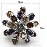 3W251 - Rhodium Brass Ring with AAA Grade CZ in Multi Color - Alamode - Flyclothing LLC