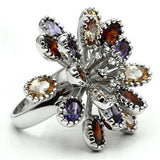 3W251 - Rhodium Brass Ring with AAA Grade CZ in Multi Color - Alamode - Flyclothing LLC