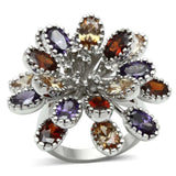 3W251 - Rhodium Brass Ring with AAA Grade CZ in Multi Color - Alamode - Flyclothing LLC
