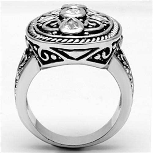 3W252 - Rhodium Brass Ring with AAA Grade CZ in Clear - Alamode - Flyclothing LLC