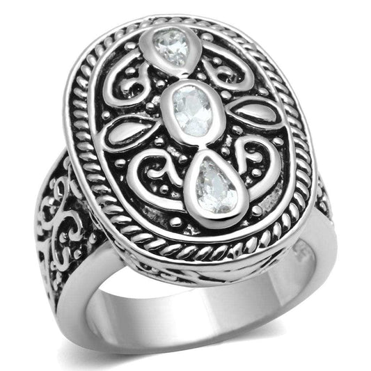 3W252 - Rhodium Brass Ring with AAA Grade CZ in Clear - Alamode - Flyclothing LLC