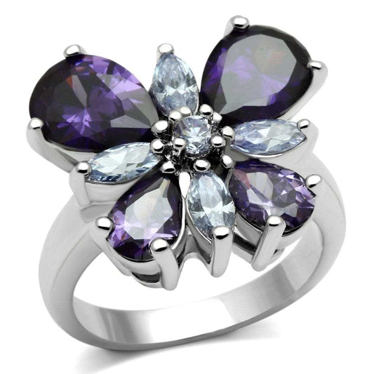 3W254 - Rhodium Brass Ring with AAA Grade CZ in Multi Color - Alamode - Flyclothing LLC