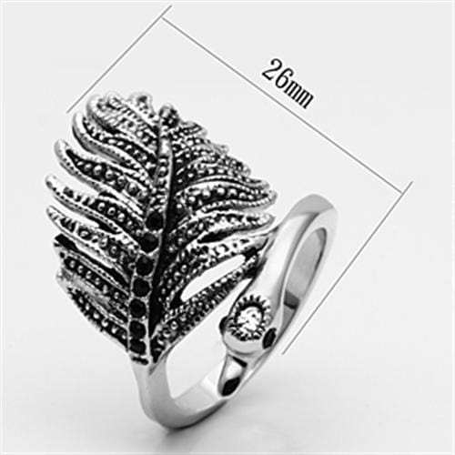 3W258 - Rhodium Brass Ring with Top Grade Crystal in Black Diamond - Alamode - Flyclothing LLC