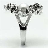 3W259 - Rhodium Brass Ring with Synthetic Pearl in White - Alamode - Flyclothing LLC
