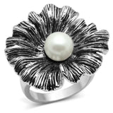 3W259 - Rhodium Brass Ring with Synthetic Pearl in White - Alamode - Flyclothing LLC