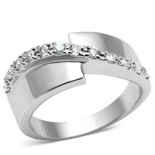 3W267 - Rhodium Brass Ring with AAA Grade CZ in Clear - Alamode - Flyclothing LLC