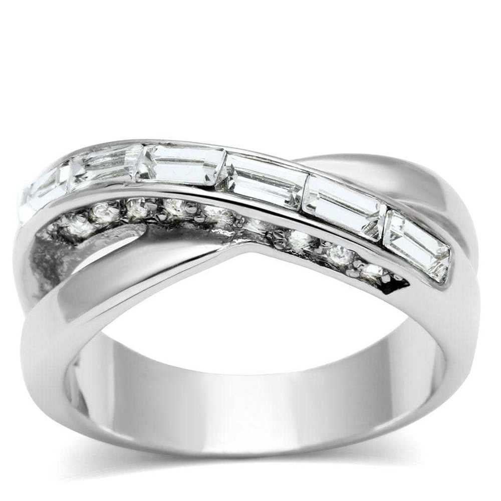 3W269 - Rhodium Brass Ring with Top Grade Crystal in Clear - Alamode - Flyclothing LLC