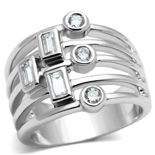 3W271 - Rhodium Brass Ring with AAA Grade CZ in Clear - Alamode - Flyclothing LLC