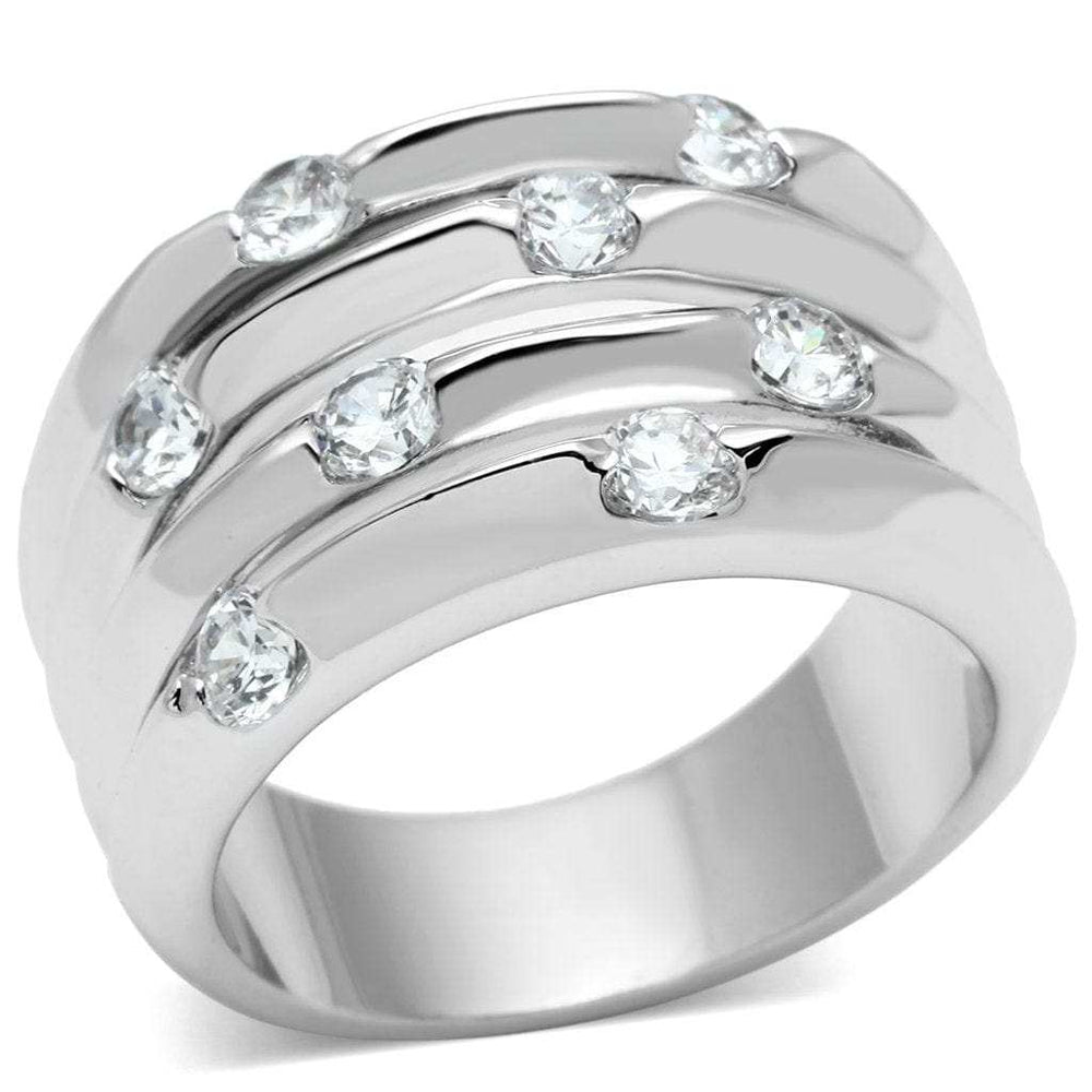 3W275 - Rhodium Brass Ring with AAA Grade CZ in Clear - Alamode - Flyclothing LLC