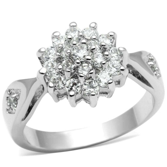 3W278 - Rhodium Brass Ring with AAA Grade CZ in Clear - Alamode - Flyclothing LLC