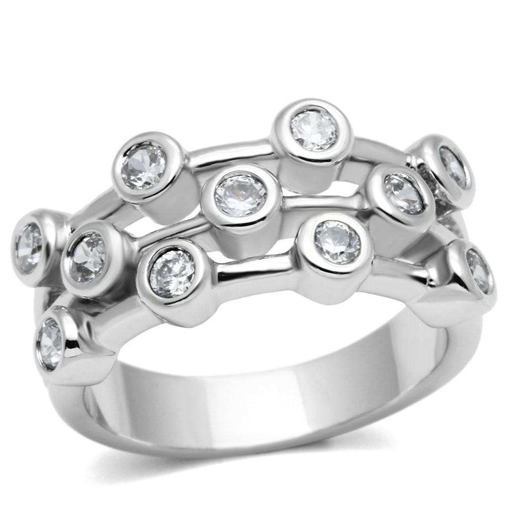 3W280 - Rhodium Brass Ring with AAA Grade CZ in Clear - Alamode - Flyclothing LLC