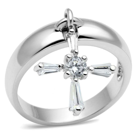 3W283 - Rhodium Brass Ring with AAA Grade CZ in Clear - Alamode - Flyclothing LLC
