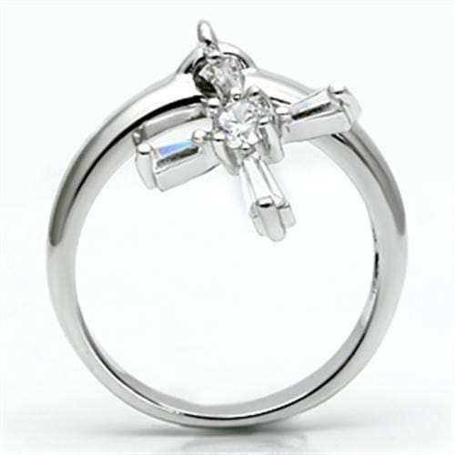 3W283 - Rhodium Brass Ring with AAA Grade CZ in Clear - Alamode - Flyclothing LLC