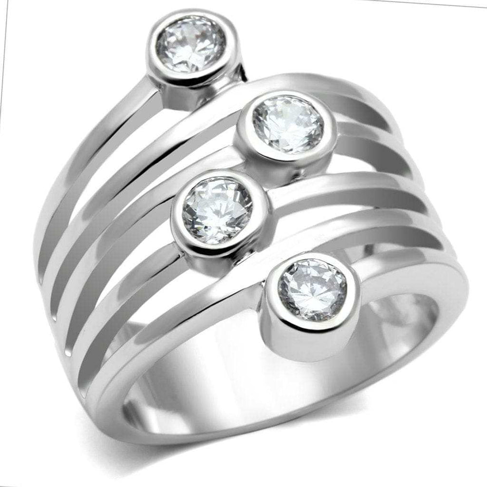 3W286 - Rhodium Brass Ring with AAA Grade CZ in Clear - Alamode - Flyclothing LLC
