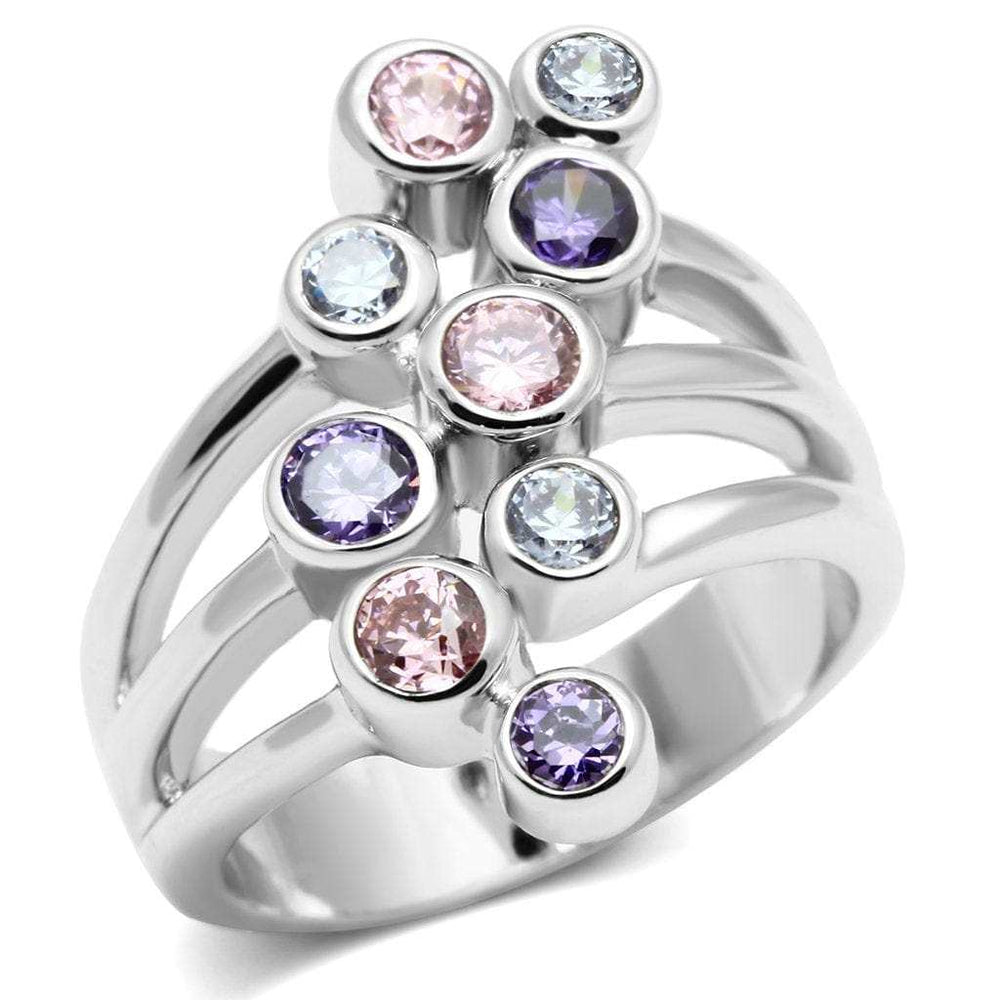 Lorna Cocktail Ring - Rhodium Brass, AAA CZ , Multi Color - 3W290 - Alamode - Flyclothing LLC