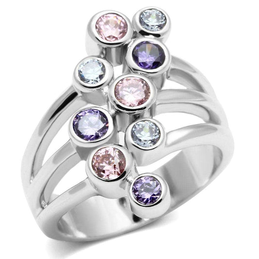 Lorna Cocktail Ring - Rhodium Brass, AAA CZ , Multi Color - 3W290 - Alamode - Flyclothing LLC