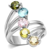 Lyra Cocktail Ring - Rhodium Brass, AAA CZ , Multi Color - 3W291 - Alamode - Flyclothing LLC