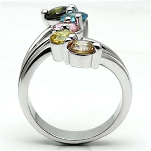 Lyra Cocktail Ring - Rhodium Brass, AAA CZ , Multi Color - 3W291 - Alamode - Flyclothing LLC