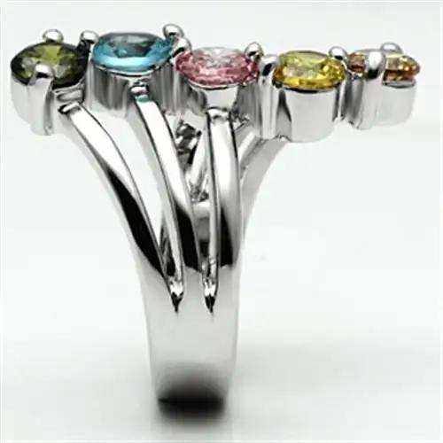 Lyra Cocktail Ring - Rhodium Brass, AAA CZ , Multi Color - 3W291 - Alamode - Flyclothing LLC