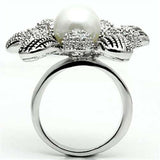 3W294 - Rhodium Brass Ring with Synthetic Pearl in White - Alamode - Flyclothing LLC