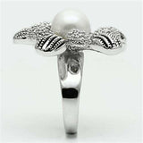 3W294 - Rhodium Brass Ring with Synthetic Pearl in White - Alamode - Flyclothing LLC
