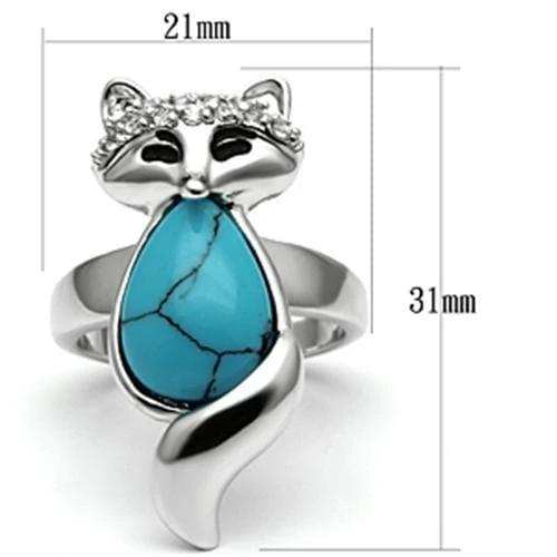 3W295 - Rhodium Brass Ring with Synthetic Turquoise in Sea Blue - Alamode - Flyclothing LLC